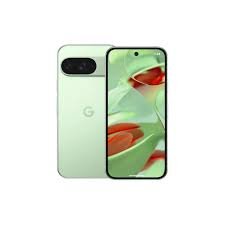 Two green Google Pixel smartphones shown from back and front, with a floral wallpaper on the front screen.