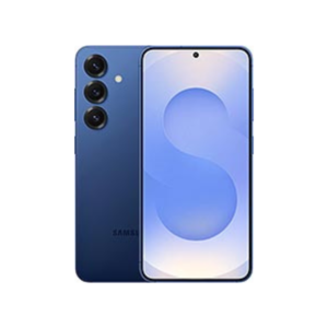 Samsung Galaxy S25 Brand New - The Phonepreneur Global Blue Samsung smartphone shown from back and front, featuring a vertical triple-camera array on the blue gradient back and a punch-hole front camera.