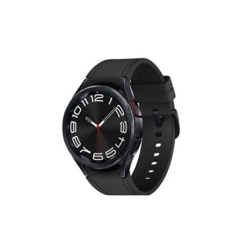Black round-faced wristwatch with bold white numerals and a red second hand on a black rubber strap