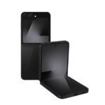 Samsung Galaxy Z Flip 7 Brand New - The Phonepreneur Global Black foldable smartphone with dual screens, one open and one closed, on a white background.