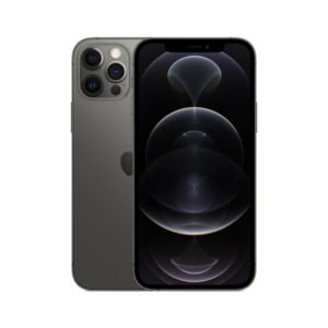 iPhone 12 Pro Max UK Used - The Phonepreneur Global Front and back view of a space gray iPhone with a triple-camera back and Apple logo visible on the rear panel.