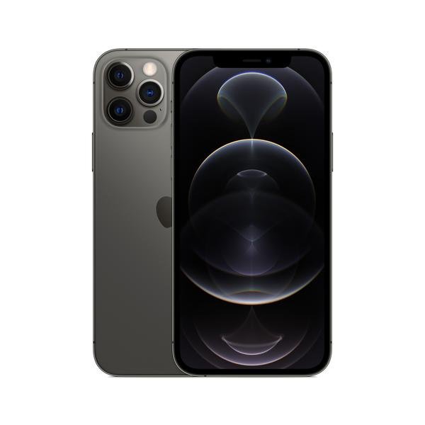 iPhone 12 Pro Max UK Used - The Phonepreneur Global Front and back view of a space gray iPhone with a triple-camera back and Apple logo visible on the rear panel.