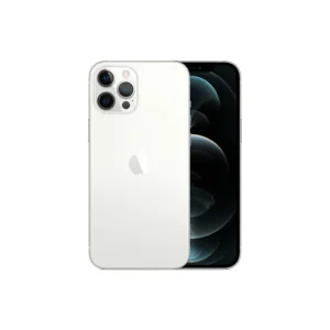 White iPhone shown from both back and front, highlighting the triple-camera system on the rear panel and a lit display on the front (angled view).