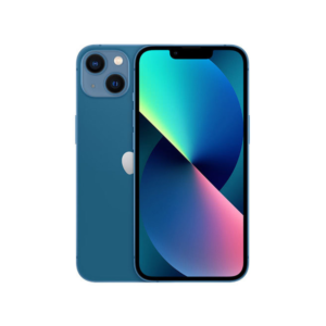 iPhone 13 Mini UK Used - The Phonepreneur Global Blue iPhone with dual-camera system seen from back and front, showing the notch display and Apple logo on the back.