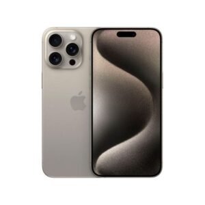 iPhone 15 Pro Max Brand New - The Phonepreneur Global Front and back view of a silver iPhone with a triple-camera rear system and notch display on the screen edge-to-edge.