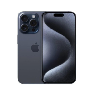 iPhone 15 Pro Max UK Used - The Phonepreneur Global Back and front view of a dark blue Apple iPhone with three camera lenses on the rear and a notch/display on the front. Bottom line: iPhone with triple cameras.