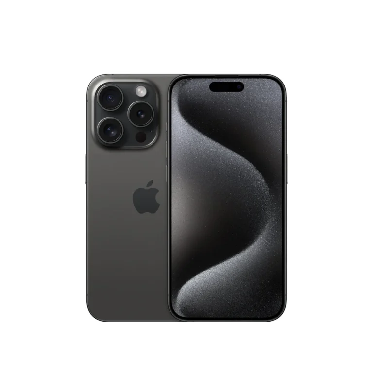 Space gray iPhone showing triple-camera rear, Apple logo, and front screen with dark wavy wallpaper (front and back view).