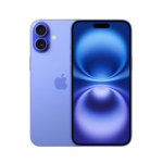 Purple iPhone with dual-camera rear setup seen from back, and blue gradient wallpaper on the display