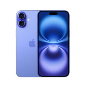 iPhone 16 UK Used - The Phonepreneur Global Purple iPhone with dual-camera rear setup seen from back, and blue gradient wallpaper on the display