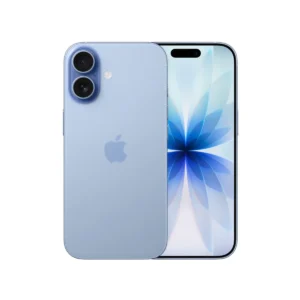 iPhone 17 Brand New - The Phonepreneur Global Blue Apple smartphone shown from front and back, highlighting the dual-rear-camera system and edge-to-edge display.