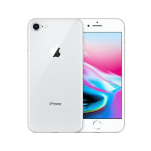 iPhone 8 Plus UK Used - The Phonepreneur Global White iPhone shown from front and back, with colorful wallpaper on the screen, logo and home button visible