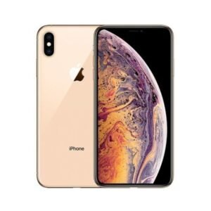 iPhone XS Max UK Used - The Phonepreneur Global Gold iPhone shown from front and back: a large edge-to-edge display with notch and colorful wallpaper, alongside the rear view with dual cameras.
