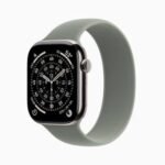 img_7320 - The Phonepreneur Global Apple Watch with a gray-green sport band shown at an angled view.