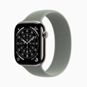 img_7320 - The Phonepreneur Global Apple Watch with a gray-green sport band shown at an angled view.