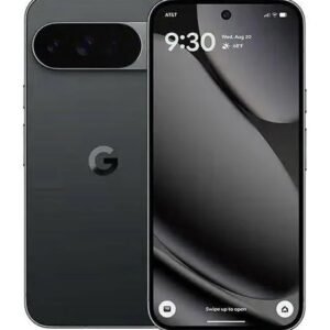 img_7327 - The Phonepreneur Global Front and back view of a Google Pixel phone: the front shows the time on the lock screen, the back features a long horizontal camera bar with the Google logo on gray.