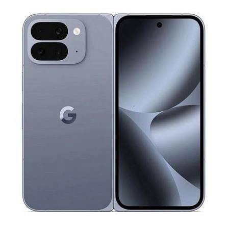 Front and back view of a gray Google Pixel smartphone with a dual rear camera setup and visible Google logo on the back.