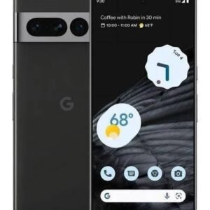 img_7330 - The Phonepreneur Global Front and back view of a Google Pixel smartphone, showing the dual-camera bar on the back and a home screen with weather widgets on a dark wallpaper.