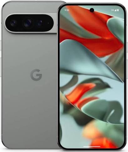 Smartphone shown from back and front: gray device with a horizontal triple-camera bar on the rear and a colorful abstract wallpaper on the screen