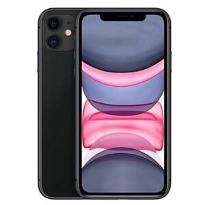 img_7350 - The Phonepreneur Global Black iPhone shown from both front and back, with a dual-camera rear and a colorful front display against a white background.