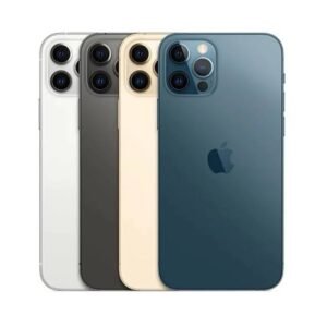 Back view of four iPhones in white, graphite, gold, and blue colors. (Product lineup)
