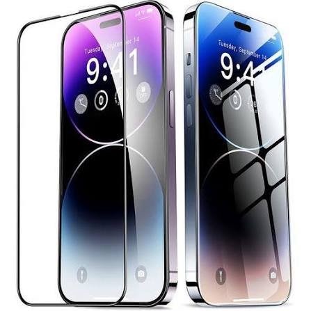 Two iPhones with curved edge screens standing side by side, surrounded by three transparent screen protectors.
