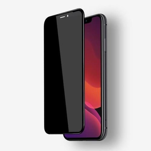 Two modern smartphones leaning against each other, one with a black blank screen and the other displaying a colorful gradient wallpaper.