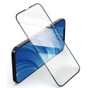 Tempered glass screen protector aligned above a smartphone, ready to be applied.