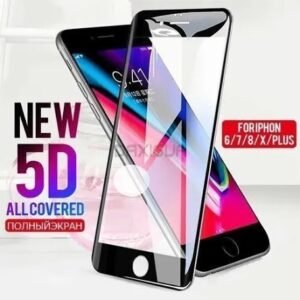 img_8242 - The Phonepreneur Global Marketing image advertising 'NEW 5D ALL COVERED' screen protectors for iPhone, showing two phones with edge-to-edge tempered glass