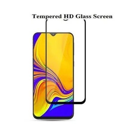 Smartphone with vibrant wallpaper and a tempered glass screen protector outline positioned to cover the screen.