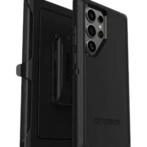 img_8280 - The Phonepreneur Global Rugged black OtterBox phone case with built-in kickstand, shown from back and side view.