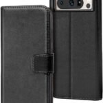 img_8286 - The Phonepreneur Global Black leather folio phone case with magnetic clasp, shown closed and back view with camera cutout for a Samsung Galaxy phone