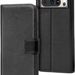 img_8286 - The Phonepreneur Global Black leather folio phone case with magnetic clasp, shown closed and back view with camera cutout for a Samsung Galaxy phone