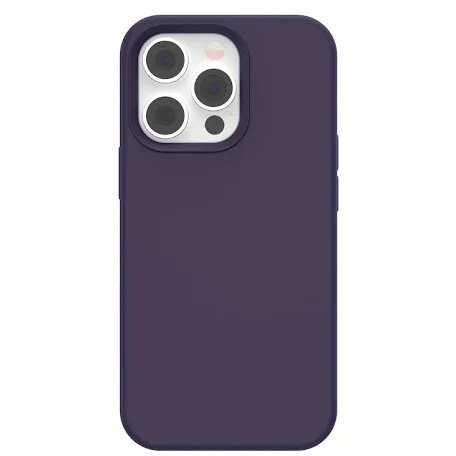 Purple protective phone case on a smartphone with a triple-camera rear module