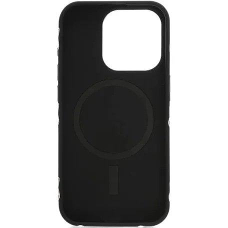 Black protective iPhone case with a circular MagSafe magnet on the back and a camera cutout at the top-left.