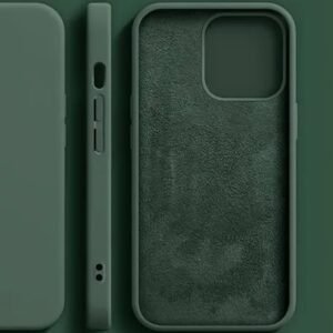 img_8348 - The Phonepreneur Global Green smartphone case shown from three angles: back with camera cutout, slim side with button openings, and the textured interior lining.