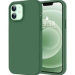 Green protective phone case fitted to a modern smartphone, showing a precise camera cutout and raised edges