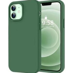 Green protective phone case fitted to a modern smartphone, showing a precise camera cutout and raised edges