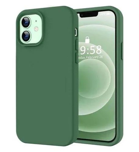 Green protective phone case fitted to a modern smartphone, showing a precise camera cutout and raised edges