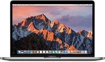 Open silver MacBook Pro displaying a mountain range wallpaper on the screen, with a dock of apps at the bottom.
