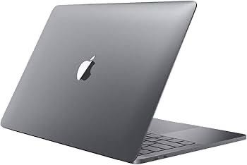 Silver MacBook laptop angled to show keyboard and Apple logo.