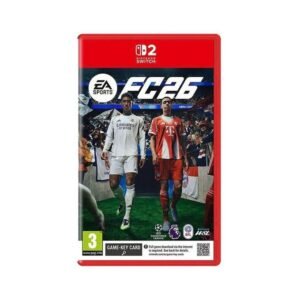 Nintendo Switch game case for FIFA 26 by EA Sports, showing two soccer players on the cover with team logos in the background