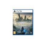 PlayStation 5 game case for Hogwarts Legacy with a cloaked figure overlooking Hogwarts Castle and a blue glow.