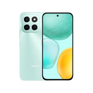 Mint green Honor smartphone shown from back and front, featuring a quad-camera cluster on the rear and a large nearly bezel-free display on the front.