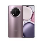 Purple Honor smartphone, back view with large circular camera module and curved edge display.