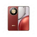Red Honor smartphone with a circular camera module on the back and a punch-hole display on the front.