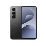 Front and back view of a dark gray smartphone with a triple-camera rear module and edge-to-edge display.