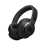 Black JBL over-ear headphones shown in a close-up perspective