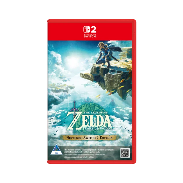 Nintendo Switch game case for The Legend of Zelda: Tears of the Kingdom, Nintendo Switch 2 Edition, red case on a black background.