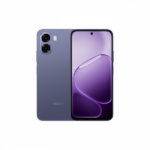 Purple Oppo smartphone shown from back and front; dual rear cameras with flash on the left and a purple wallpaper on the display.