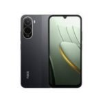 Front and back view of a black Poco smartphone: back shows a vertical triple-camera module; front features a nearly edge-to-edge display with a small notch at the top.